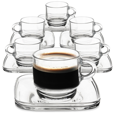 Cup and Saucer Glass 75 ml 6 pcs