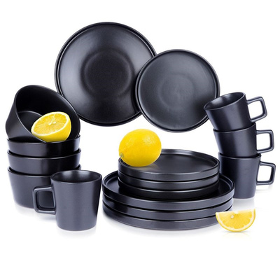 Dinnerware Set Ceramic Black for 4 People 16 pcs