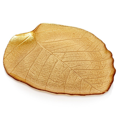 Serving Platter Glass Golden Leaf 27.5x24 cm