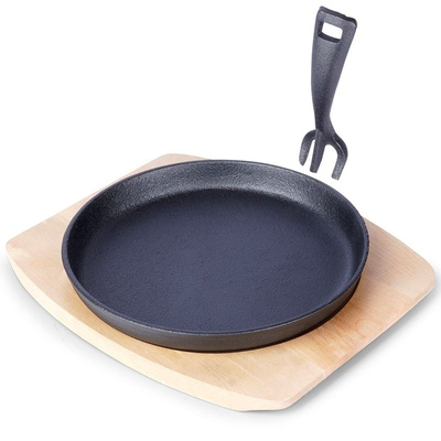 Serving Pan Cast Iron with Board LITINA 22 cm 2 pcs