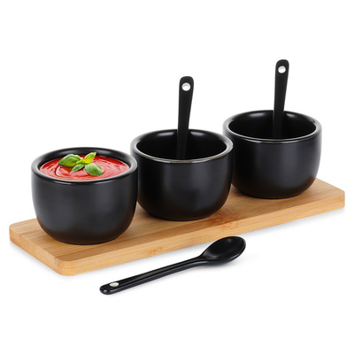 Snack Bowls with Spoons Ceramic Black 90 ml 7 pcs