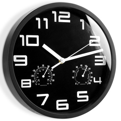 Wall Clock Black with Thermometer Hygrometer 25 cm