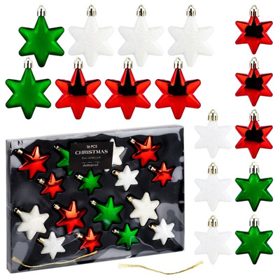 Christmas Baubles Unbreakable Stars Red Green White 6/5 cm 16 pcs