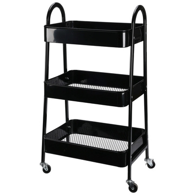 Storage Trolley Metal Black 3-Level 44x31.5x78.5 cm