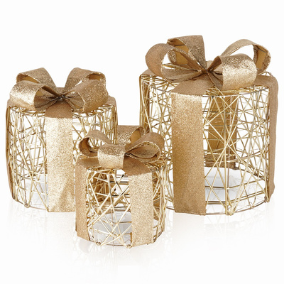 Christmas Lighted Gift Boxes Golden 21 / 30 / 40 LED 3 pcs