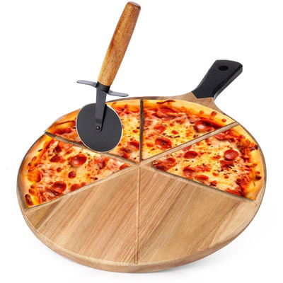 Pizza Board Wooden Round with Knife 30 cm 2 pcs