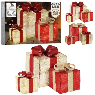 Christmas Lighted Gift Boxes Golden Red 3 pcs