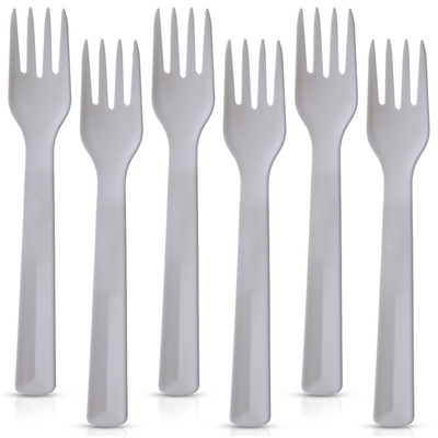 Widelce stołowe plastikowe szare SANDY 18 cm 6 szt.