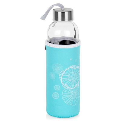 Water Bottle Glass with Sleeve Blue 540 ml