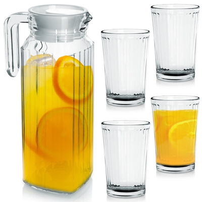 Jug and Glasses Set Glass with Lid 1,1 l / 190 ml 5 pcs