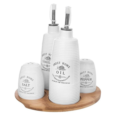 Salt Pepper Oil and Vinegar Dispenser Set Ceramic with a Stand SWEET HOME 5 pcs