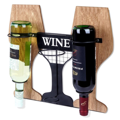 Wall Mounted Wine Rack Wooden Metal 40x11x35 cm