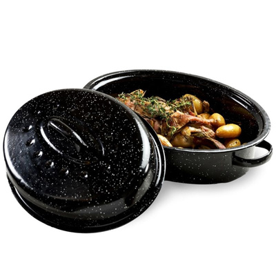 Roasting Tin Enamel with Lid Oval 8 l, 42x32x18 cm