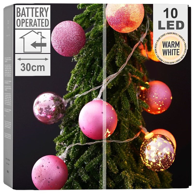 Lampki bombki świecące 10 LED różowe 4 cm