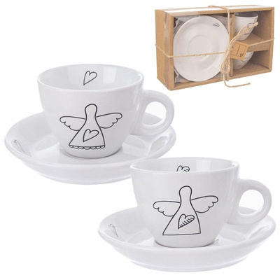 Cup and Saucer Ceramic White for Espresso 90 ml 2 pcs