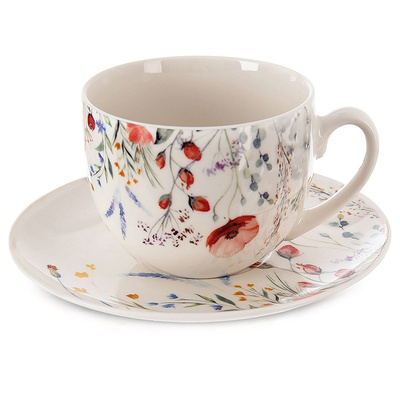 Cup and Saucer Porcelain White POPPY 260 ml