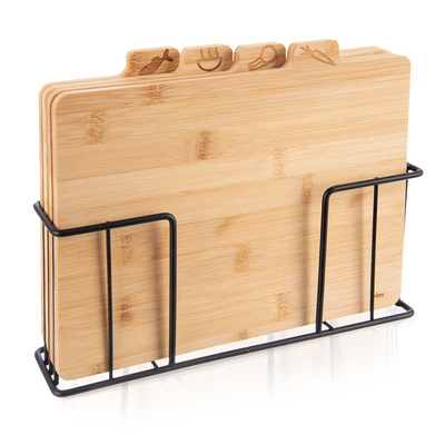 Deski do krojenia bambusowe ze stojakiem 4 szt.