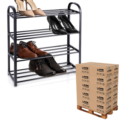 Regał na buty metalowy czarny 4-poziomowy 49,5x18,5x56,5 cm (paleta 392 szt.)