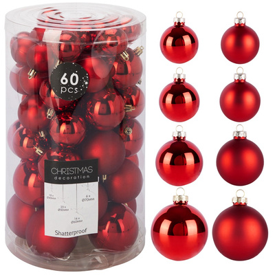 Bombki choinkowe nietłukące czerwone 4 / 5 / 6 / 7 cm 60 szt.
