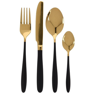 Cutlery Set Steel Black and Gold for 4 People 16 pcs