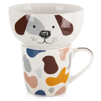 Kids Mug with Bowl Porcelain Dog 2 pcs