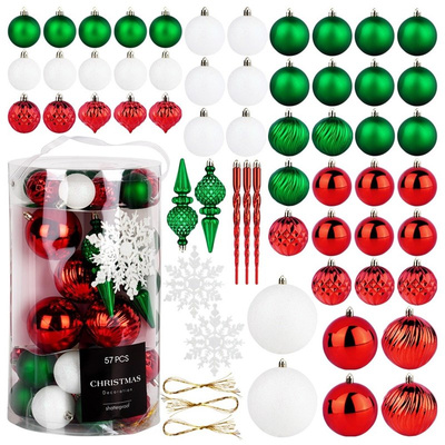 Christmas Baubles Unbreakable Red Green White 57 pcs