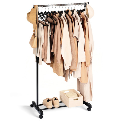 Clothes Rail Metal Black on Wheels 140 cm