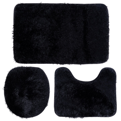 Bath Mat Set Black 3 pcs