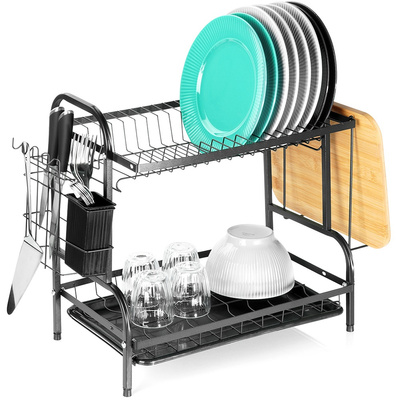 Dish Drainer Rack Metal Black 2-Level 52x24.5x40 cm