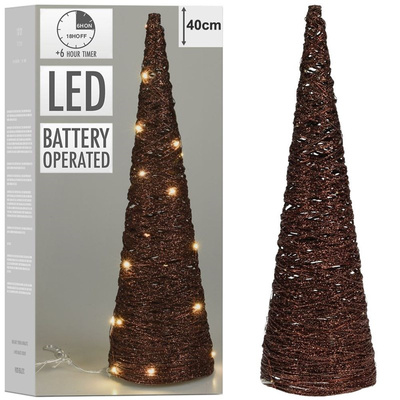 Choinka świecąca stożek brązowa 20 LED 36,5 cm