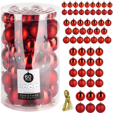 Christmas Baubles Unbreakable Red 4 / 5 / 6 / 7 cm 60 pcs