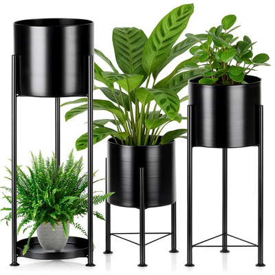Plant Stand Metal Black 3 pcs