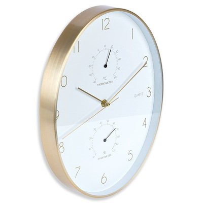 Wall Clock White Golden with Thermometer Hygrometer 27x34.5 cm
