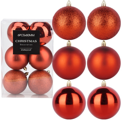 Bombki choinkowe nietłukące czerwone 8 cm 6 szt.
