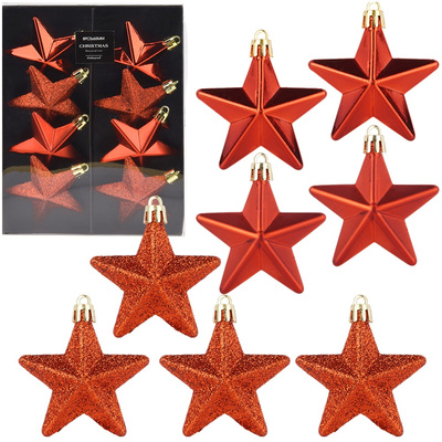 Christmas Baubles Unbreakable Stars Red 6.5 cm 8 pcs