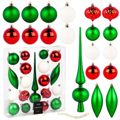 Christmas Baubles with Topper Unbreakable Green Red White 19 pcs