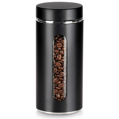 Dry Food Storage Container Glass Screw Top Black 1.3 l