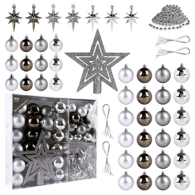 Christmas Baubles Silver Unbreakable 45 pcs