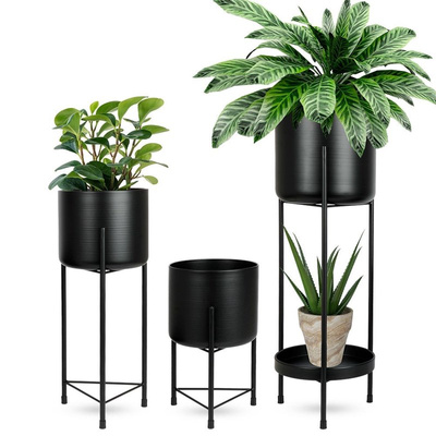 Plant Stand Metal Black 3 pcs