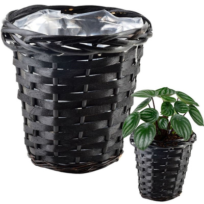 Plant Pot Wicker Black 16x17 cm