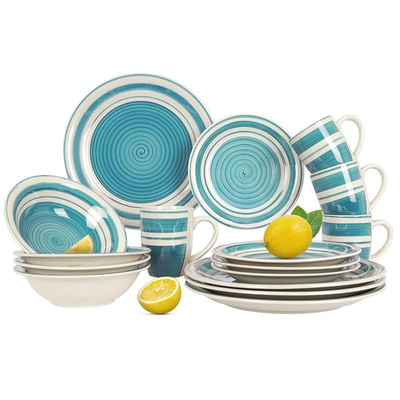 Dinnerware Set Ceramic Blue for 4 People 16 pcs