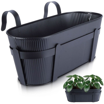 Balcony Flower Pot Metal Black 37.5 cm