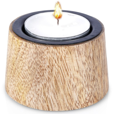 Candle Holder Wooden Black 6.5x4 cm