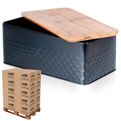 Chlebak metalowy z deską drewnianą czarny 33,5x18,5x12,5 cm (paleta 160 szt.)