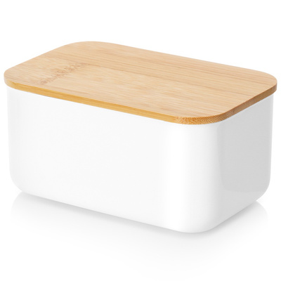 Butter Dish Steel White with Bamboo Lid