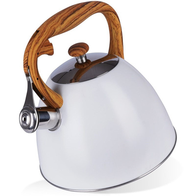 Whistling Kettle Steel White WOODEN 3 l