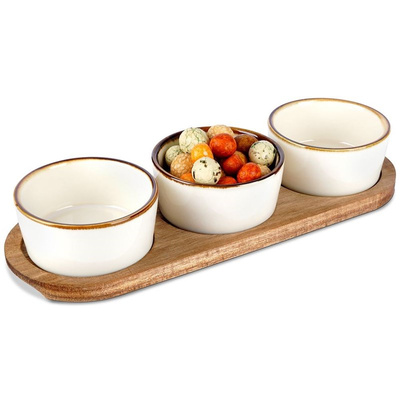 Snack Bowls Ceramic on Tray 29.5 cm 3 pcs