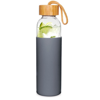 Water Bottle Glass with Silicone Sleeve Gray 500 ml