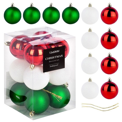 Christmas Baubles Unbreakable Red Green White 6 cm 12 pcs