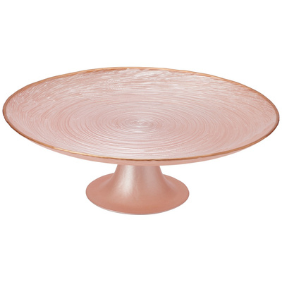 Patera na tort na nóżce szklana różowa 28 cm